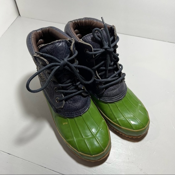 Lucky Brand Navy Green Peace Sign Duck Boots leather size 9 - Picture 2 of 9